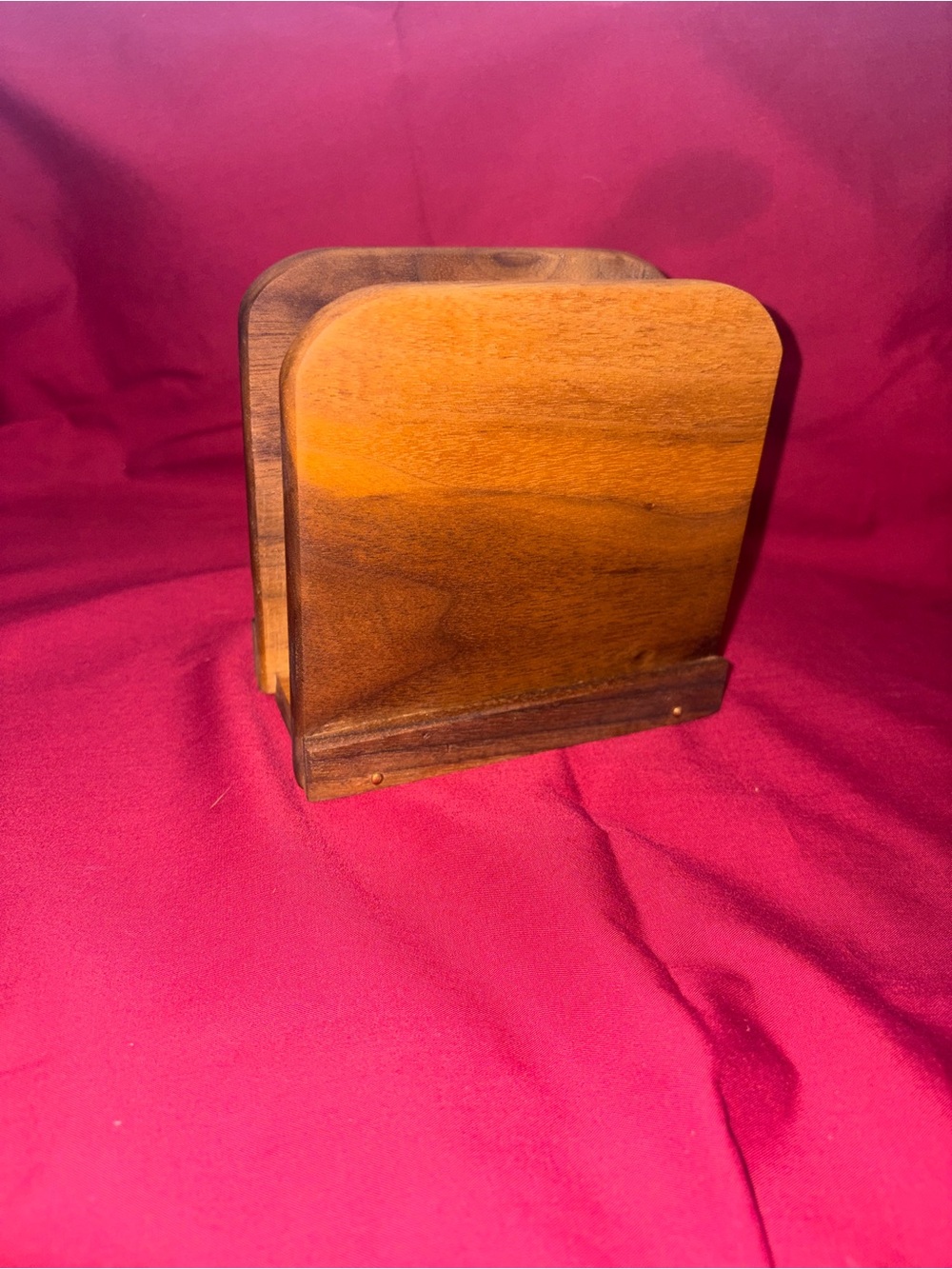 Wooden Rustic Napkin Holder in Warm Brown Walnut Handcrafted Beautiful
